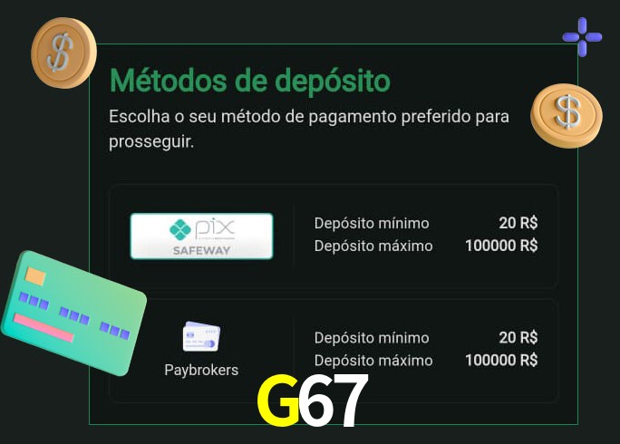 O cassino G67 oferece uma grande variedade de métodos de pagamento
